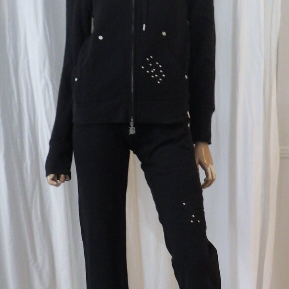 NWT BCBG sz SM MED LG XL BLK ON BLK APPLIQUE 100% COTTON 2 PIECE TRACKSUIT - Picture 4 of 16